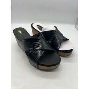Volatile Riverside Black Croco Animal Print Wedge Wide Strap Sandals 11 New